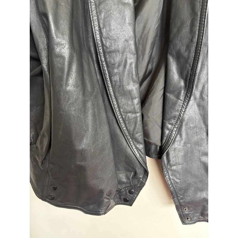 Vintage Tarazzia Black Leather Jacket Women’s L 90s Oversized Open Front Coat - Picture 3 of 11